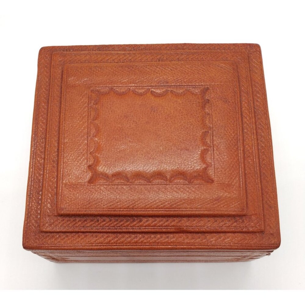 Vintage Hand Tooled Leather Trinket Jewelry Box